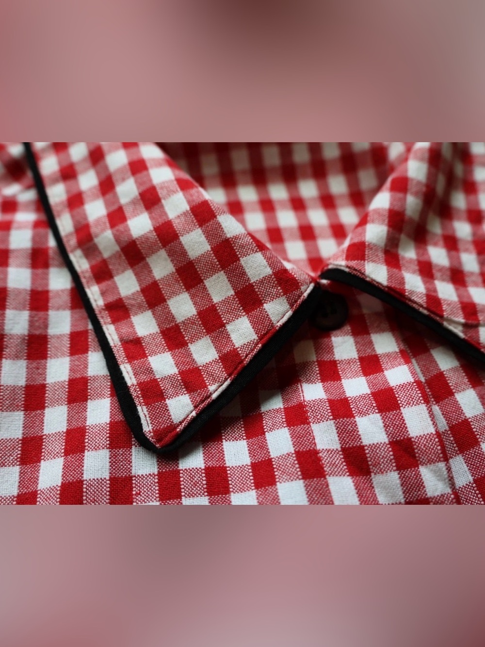 Red Gingham Picnic Novelty Applique Rockabilly Blouse Top Womens Large - Picture 4 of 16